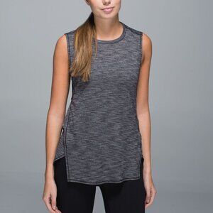 Lululemon Yogi Muscle Crewneck Heathered Black Draped Back Tank Top 4 S